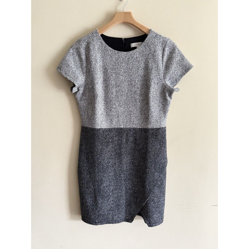 Loft Speckled Tweed Short Sleeve Sheath Dress Gray/Black Size 10